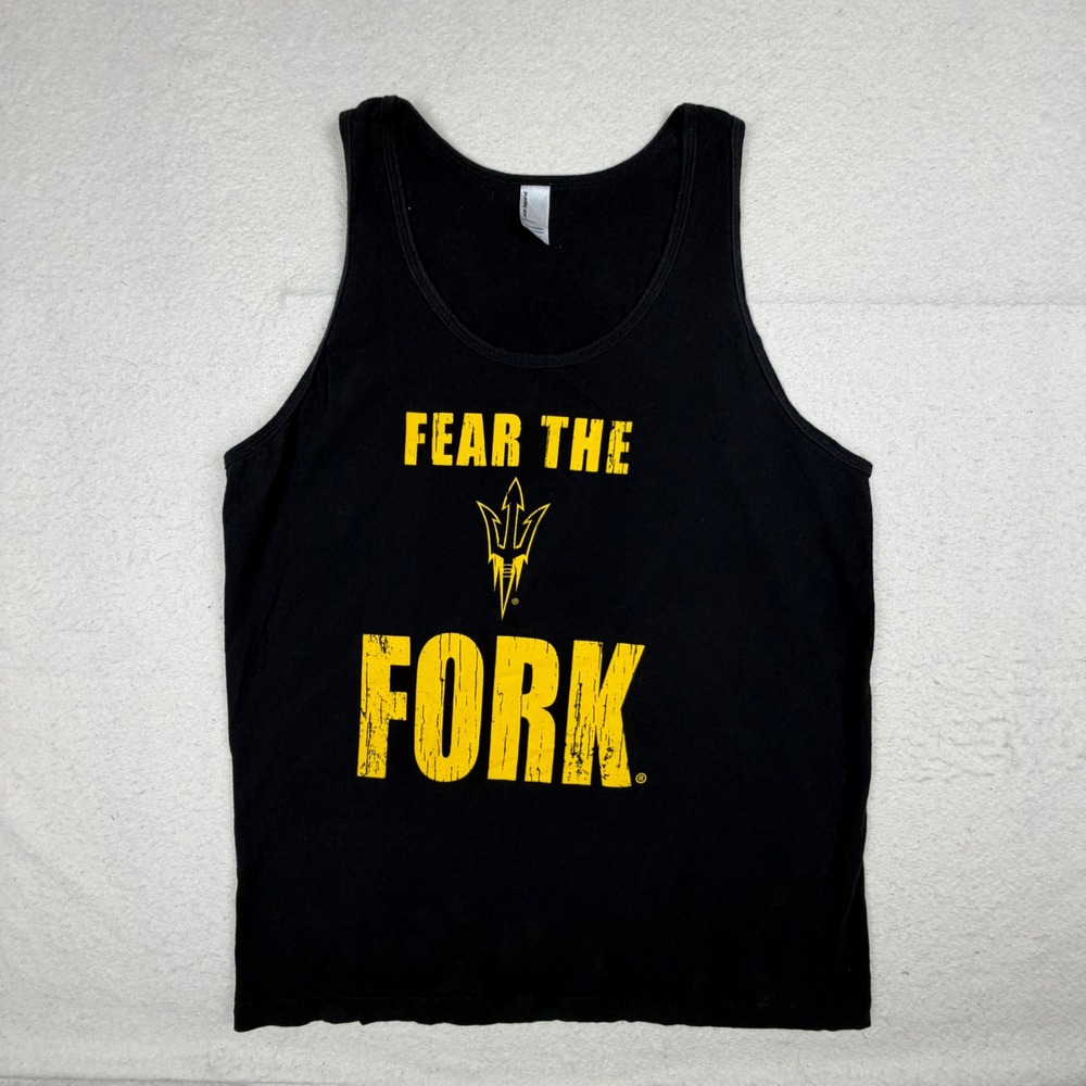 American Apparel ASU Sun Devils Fear The Fork Tank Top Coors Light Black Medium